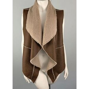 DYLAN Women's L Brown Faux
Vegan Suede Shearling Cozy Open
Front Vest